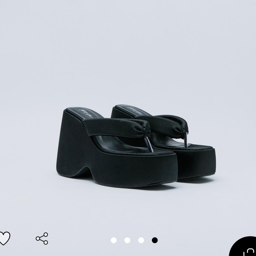 Black satin platform flip flops